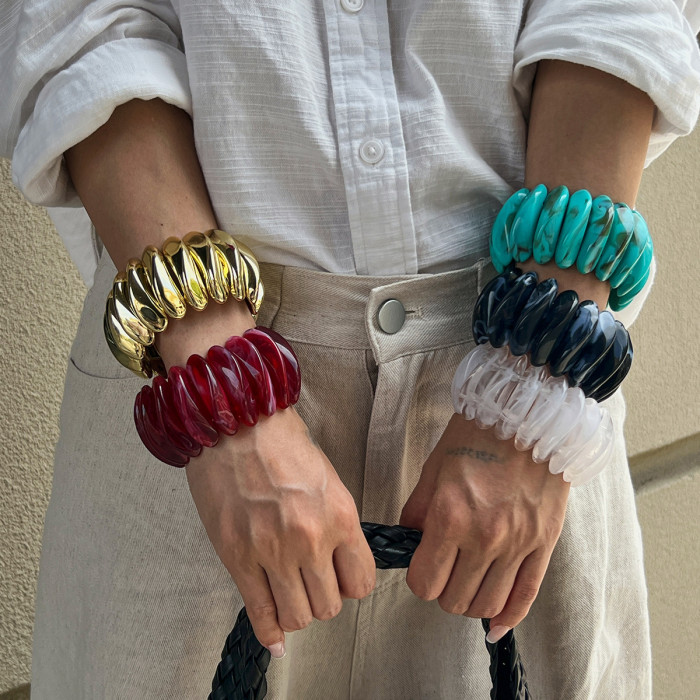 European and American Cross-Border Jewelry Niche Design Irregular Resin Gradient Bracelet Simple Ins Style Spliced Elastic Bracelet