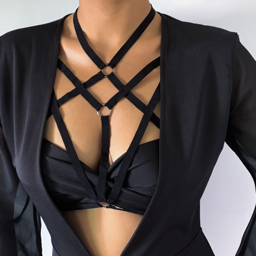 European and American Cross-Border Jewelry Beach Bikini Sexy Geometric Cross Clothing Elastic Ring Bandage Body Chain for Women
