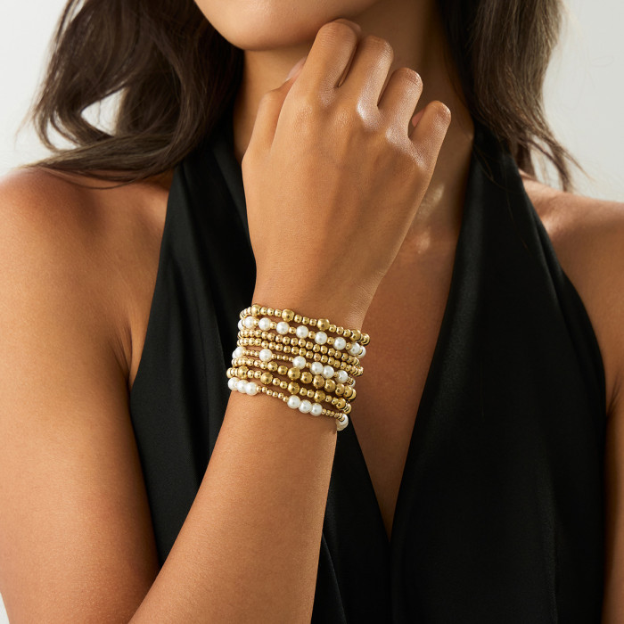 European and American Cross-Border Jewelry Personality Heart Metal Tassel Pendant Bracelet Ins Style Irregular Beaded Hand Accessories