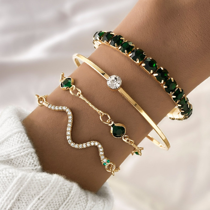 Cross-Border New Arrival European and American Bracelets Ins Vintage Lvzuan Square Bracelet Diamond Butterfly Heart Bracelet 4-Piece Set