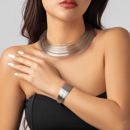 European and American Cross-Border Jewelry African Style Choker Punk Metal Neck Ring Multi-Layer Open Plain Choker Necklace