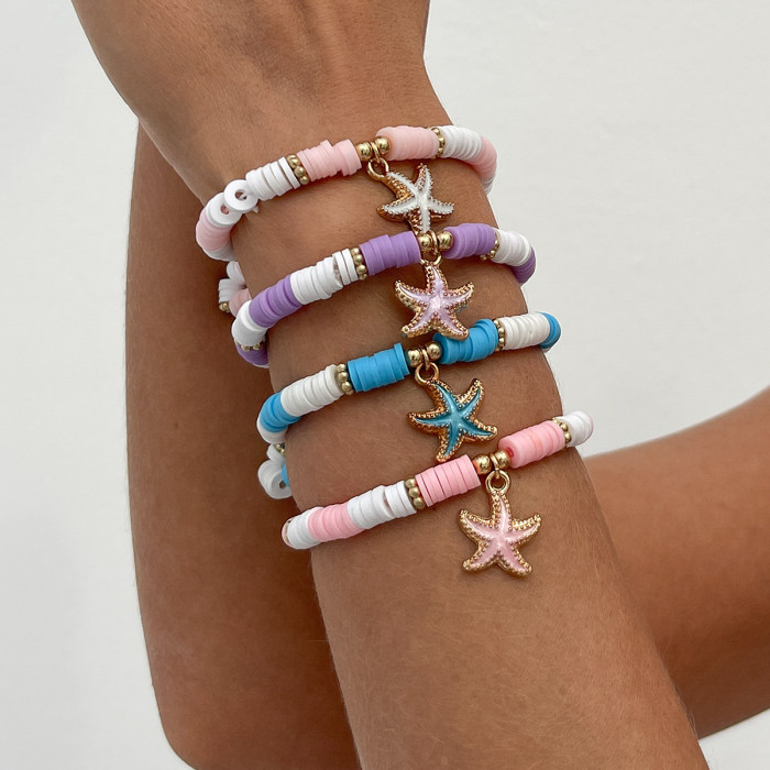 European and American Cross-Border Jewelry Beach Frangipani Letter Soft Clay Bracelet Vacation Style CCB Alloy Bracelet Set