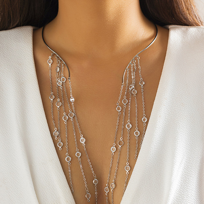 Jewelry Exaggerated Long Tassel Open Punk Choker Imitation Pearl Choker Necklace for Women