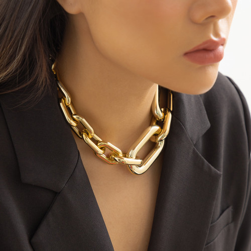 European and American Cross-Border Jewelry Exaggerated Single Layer Tassel Hip-Hop Style Necklace for Women Simple Retro Wide Edge Thick Chain Necklace