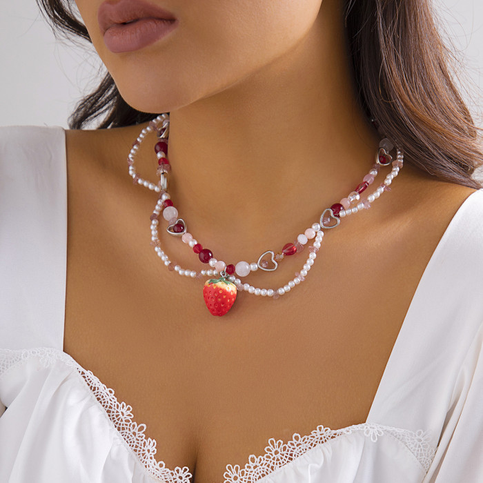 Jewelry Hot Girl Beaded Niche Y2K Necklace Heart Imitation Pearl Cross Choker Necklace
