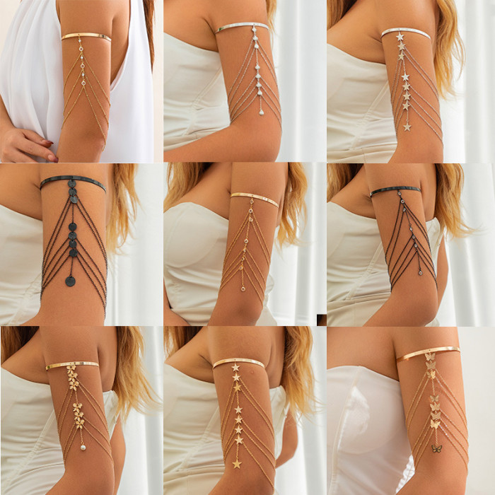 European and American Cross-Border Jewelry Fashion Sexy Multi-Layer Tassel Bracelet Inlaid White Anti-Pearl Arm Chain