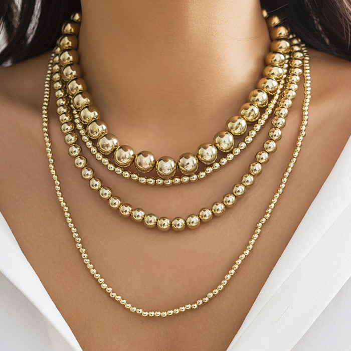 Jewelry Exaggerated Cyber Style Multi-Layer Beaded Stacking Necklace Simple Personality Large and Small Beaded Necklace