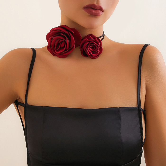 Floral Strap Rose Choker Vintage Necklace Rose Flower Evening Choker Accessory Necklace for Women