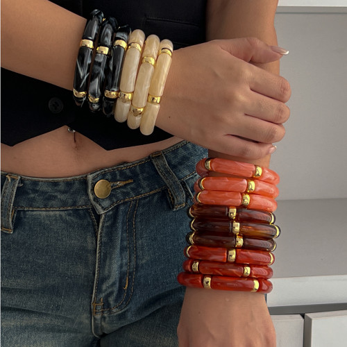 European and American Cross-Border Jewelry INS Beaded Bamboo Knot Geometric Bracelet Design Gradient CCB Spacer Bracelet Set