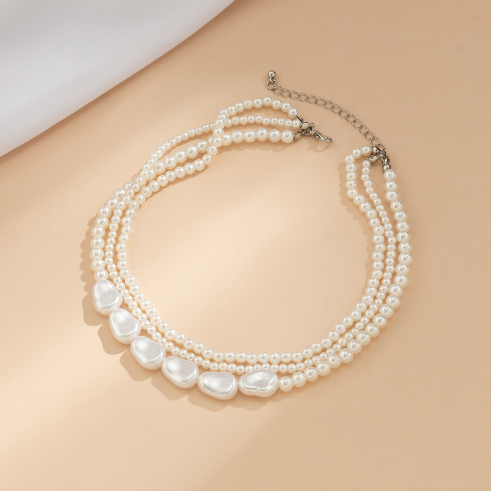 Jewelry Retro Imitation Pearl Layered Woven Baroque Necklace Niche Round Bead Chain Versatile Necklace