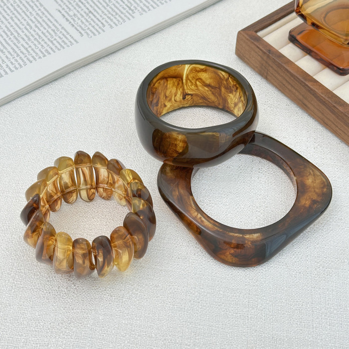 Jewelry Fashion Retro Gradient Semi-Transparent Resin Bracelet Irregular Polygonal Elastic Bracelet