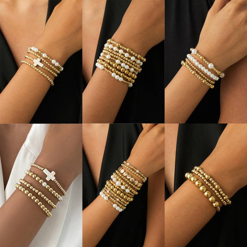 European and American Cross-Border Jewelry Personality Heart Metal Tassel Pendant Bracelet Ins Style Irregular Beaded Hand Accessories