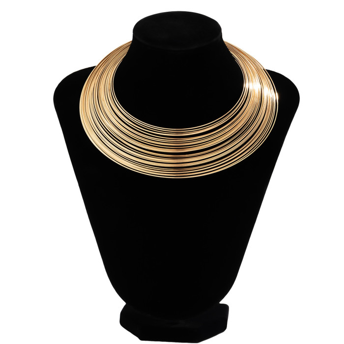 Jewelry African Style Choker Punk Metal Neck Ring Multi-Layer Open Plain Choker Necklace