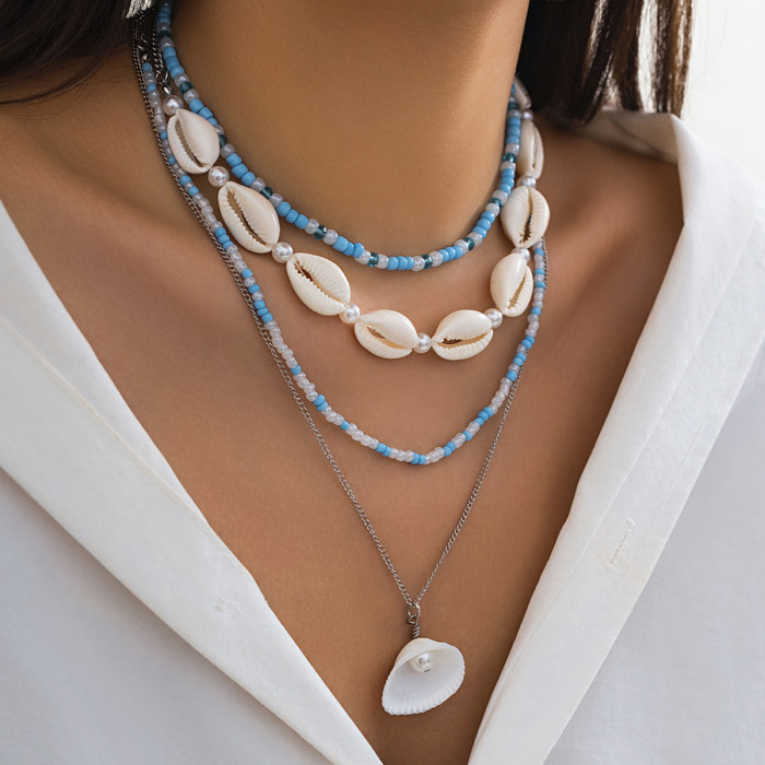 European and American Cross-Border Jewelry Beaded Necklace Beach Imitation Pearl Necklace Starfish Shell Retro Vacation Necklace