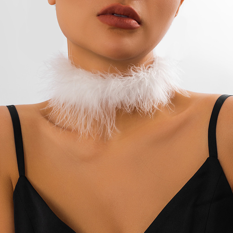 European and American Cross-Border Exaggerated Party Short Choker Sweet Cool Feather Collar Ribbon Furry Niche Women's Necklace