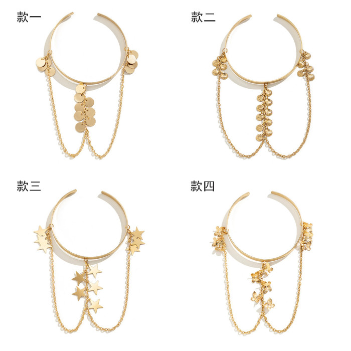 European and American Cross-Border Jewelry Ethnic Style Personality Metal Iron Chain Arm Chain Niche Simple Open Arm Bracelet Arm Ring for Women