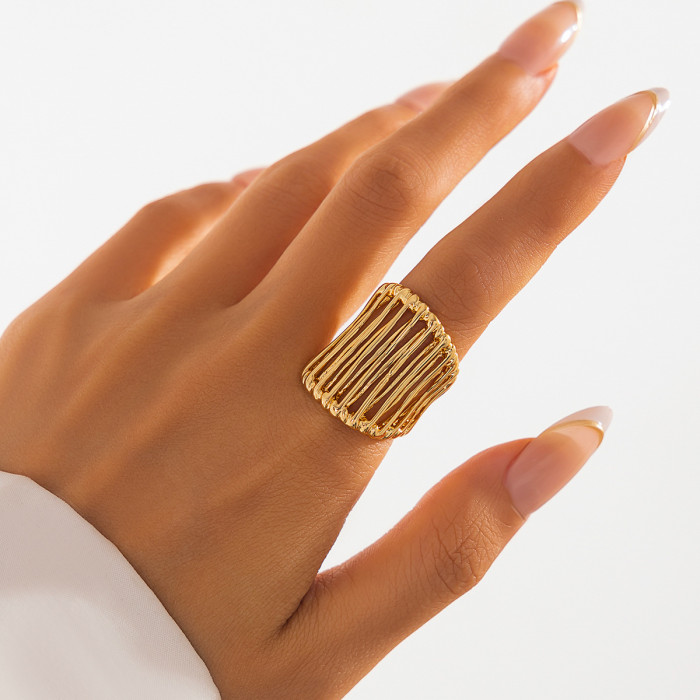 European and American Cross-Border Jewelry Layered Style Irregular Alloy Rings Cross Line Hollow Open Ring Set