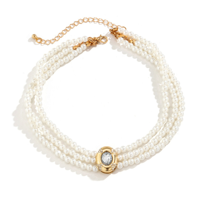 Europe and America Cross Border Ornament Light Luxury Short Imitation Pearl Choker Necklace Turquoise Beaded Ethnic Style Collar