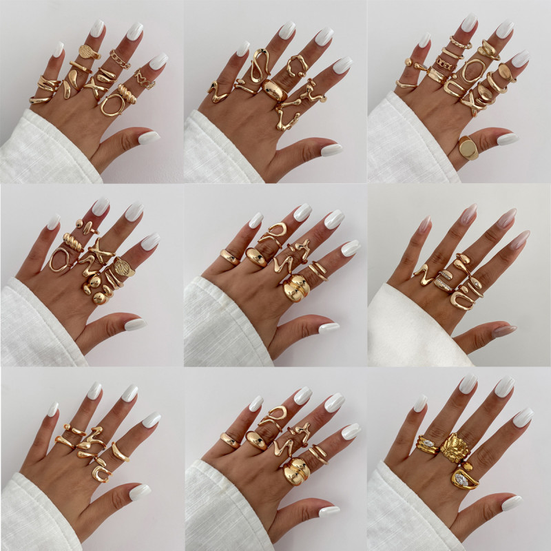 European and American Cross-Border Jewelry Irregular Liquid Lava Metal Wrinkled Open Ring Design Glossy Joint Ring