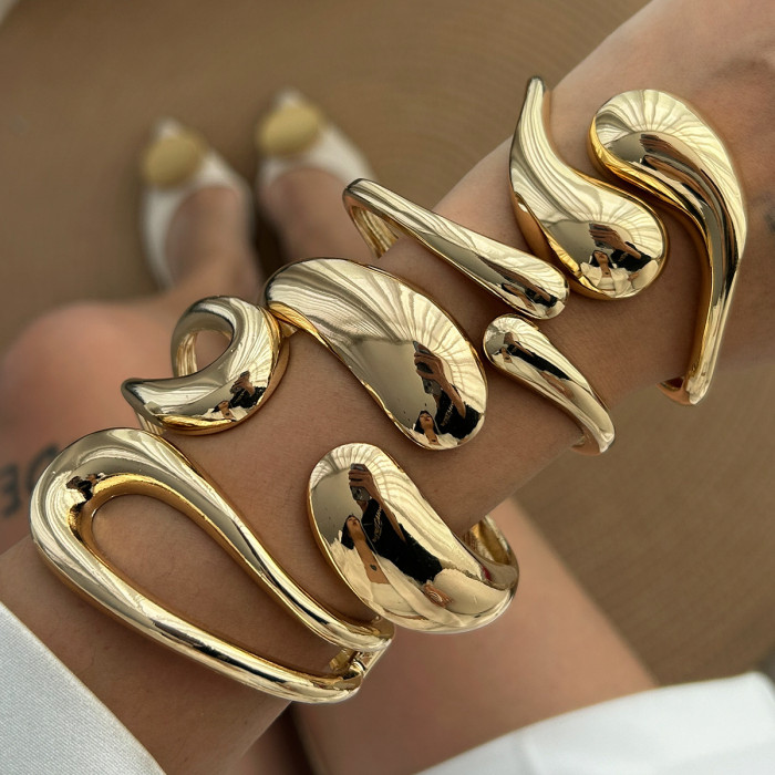 European and American Cross-Border Jewelry Layered Style Irregular Alloy Bracelet Water Drop Open Spring Bracelet Set