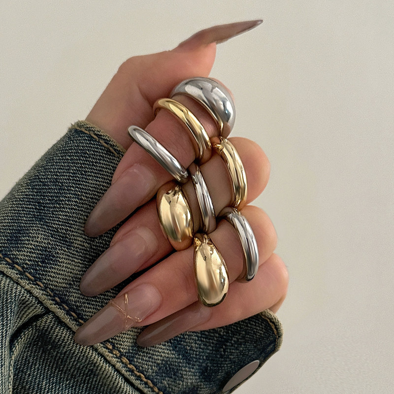 European and American Cross-Border Jewelry Niche Trendy Design Geometric Curved Ring Knuckle Ring Exaggerated Open Set Ring