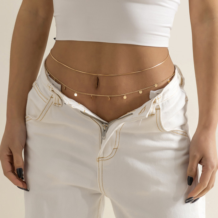 Fashion Sweet Cool Alloy Double-Layer Thin Chain Waist Chain Versatile Tassel Chain Sequin Body Chain, Necklaces