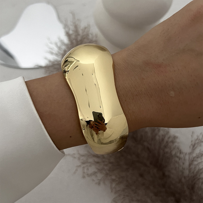 Exaggerated Ins Style Heavy Craft Design Metal Glossy Bracelet Geometric Personality Wide Bangle Bracelet
