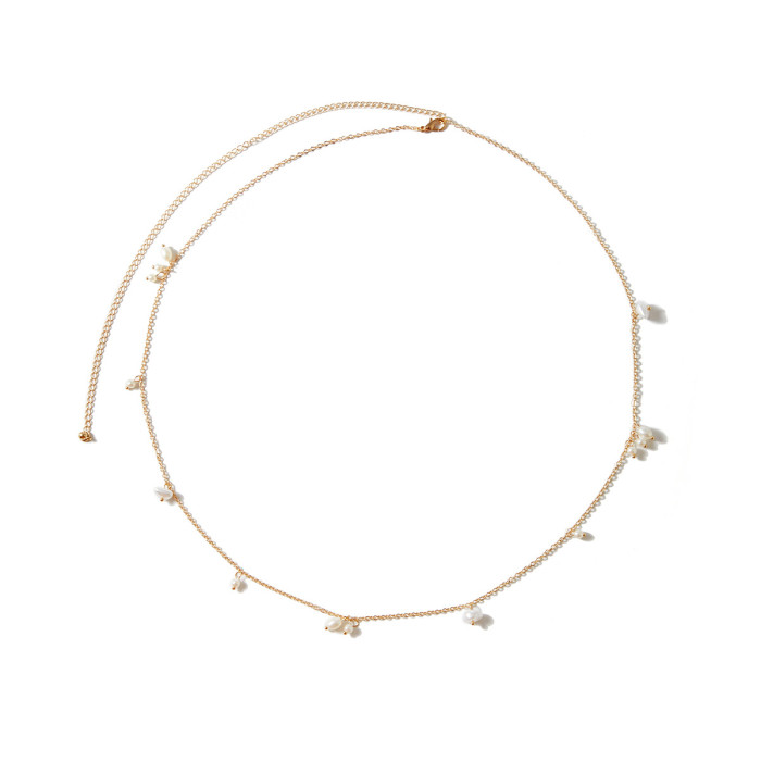 Jewelry Beach Simple Style Imitation Pearl Corn Kernel Waist Chain Body Chain Fashion Tassel Waist Chain for Women, N...