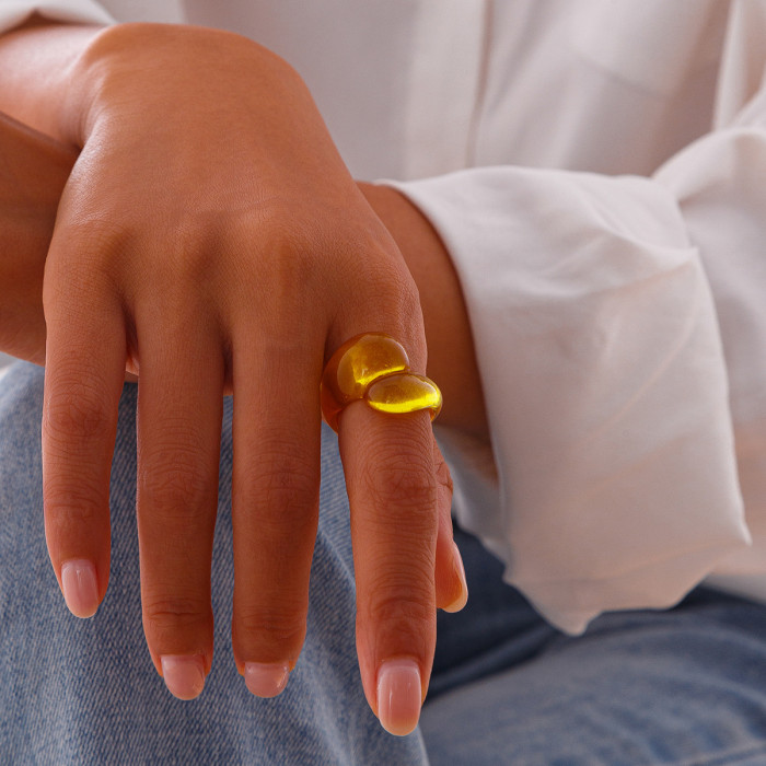 European and American Cross-Border Jewelry Irregular Double Water Drop Plastic Ring Fashion Geometric Multi-Color Closed Ring