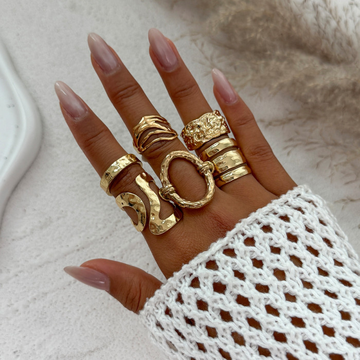 European and American Cross-Border Jewelry INS Light Luxury Style Pleated Open Ring Set Irregular Hollow Knuckle Ring