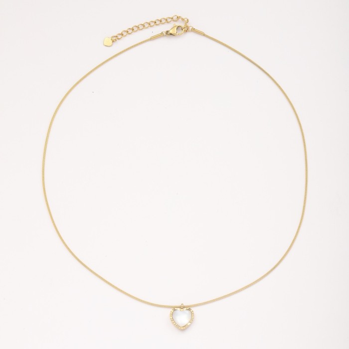 Cross-Border Hot Selling Light Luxury Simple Versatile Heart-Shaped Titanium Steel Plain Chain Oil-Drip Colorful Natural Stone Shell Niche Necklace