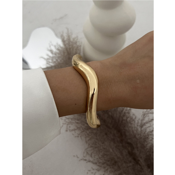 Exaggerated Ins Style Heavy Craft Design Metal Glossy Bracelet Geometric Personality Wide Bangle Bracelet