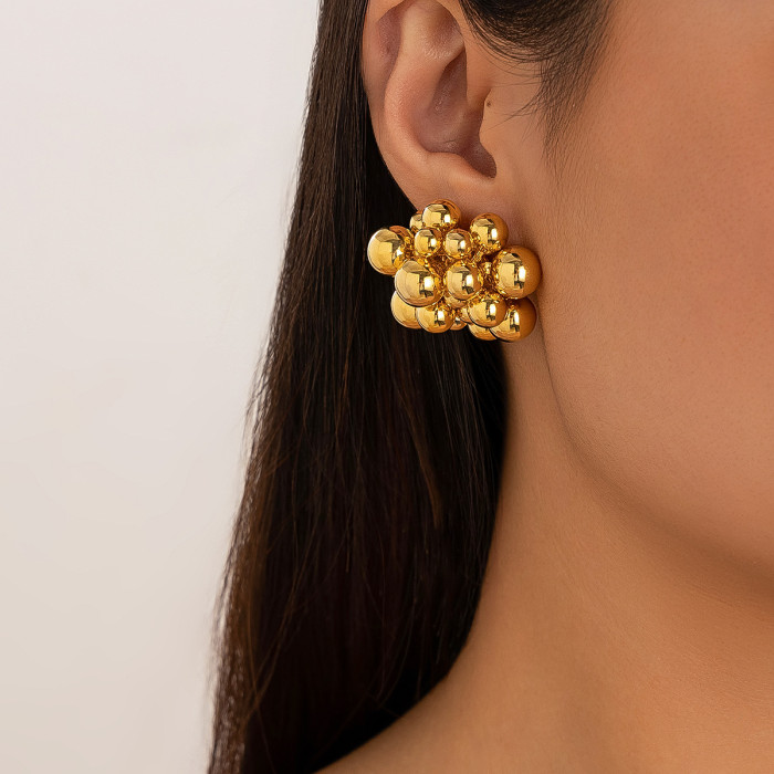 Metal Style Geometric Beaded Earrings for Women, Exaggerated Hot-Selling Beaded Earrings, Versatile