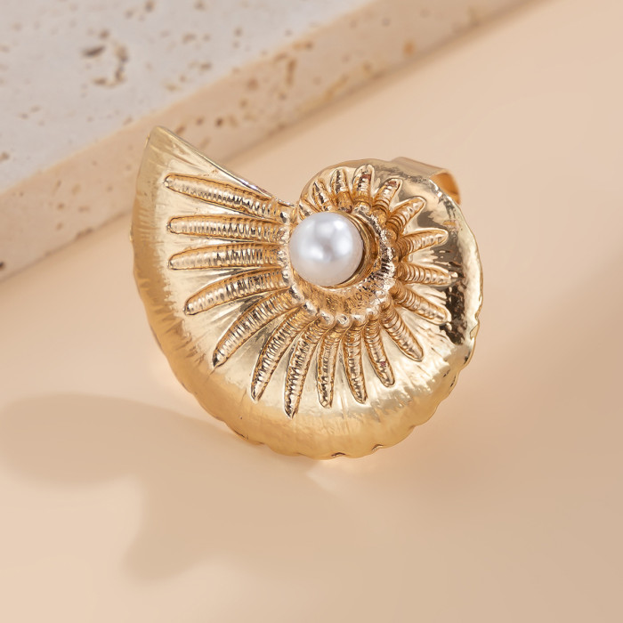 European and American Cross-Border Jewelry Vacation Style Starfish Alloy Ring Beach Imitation Pearl Adjustable Ring
