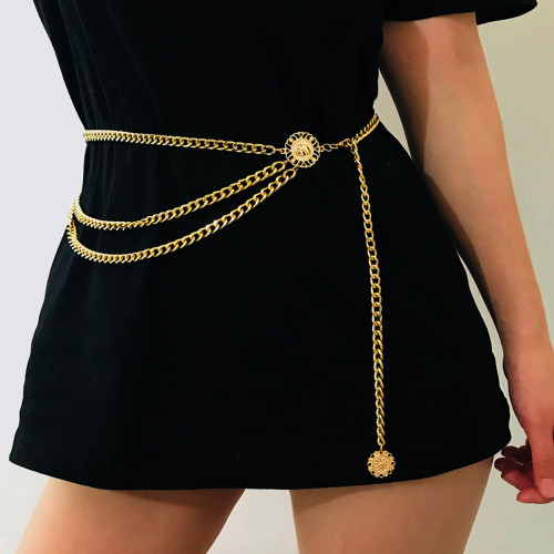 European and American Cross-Border Jewelry Alloy Multi-Layer Exaggerated Body Chain for Women Queen Head Retro Street Style Waist Chain