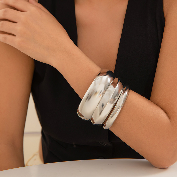 European and American Cross-Border Jewelry Arc Fashion Bracelet Closed Plain Circle Bracelet Chain Wide Multi-Layer Simple Bracelet