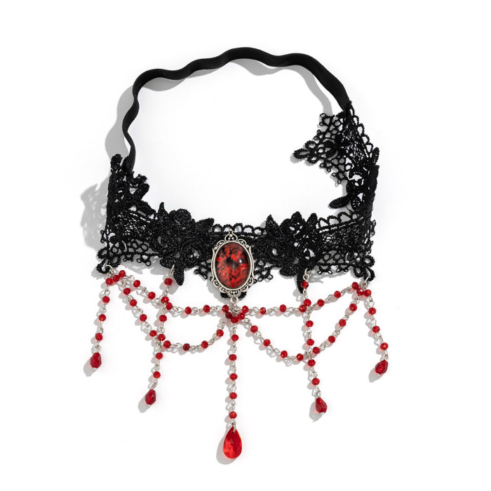 Gothic Style Pure Desire Lace Leg Chain Blood Drop Red Imitation Crystal Sexy Leg Ring JK Tassel Leg Chain, Necklaces