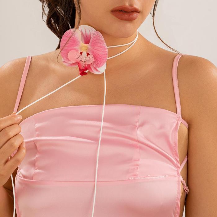 European and American Cross-Border Jewelry Hot-Selling Phalaenopsis Neck Chain Pull Choker Personality Long Floral Collar for Women