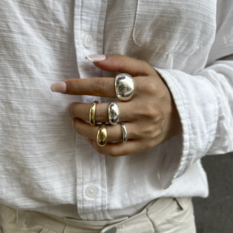 European and American Cross-Border Jewelry INS Metal Glossy Water Drop Hug Ring Simple Mix and Match Plain Band Ring