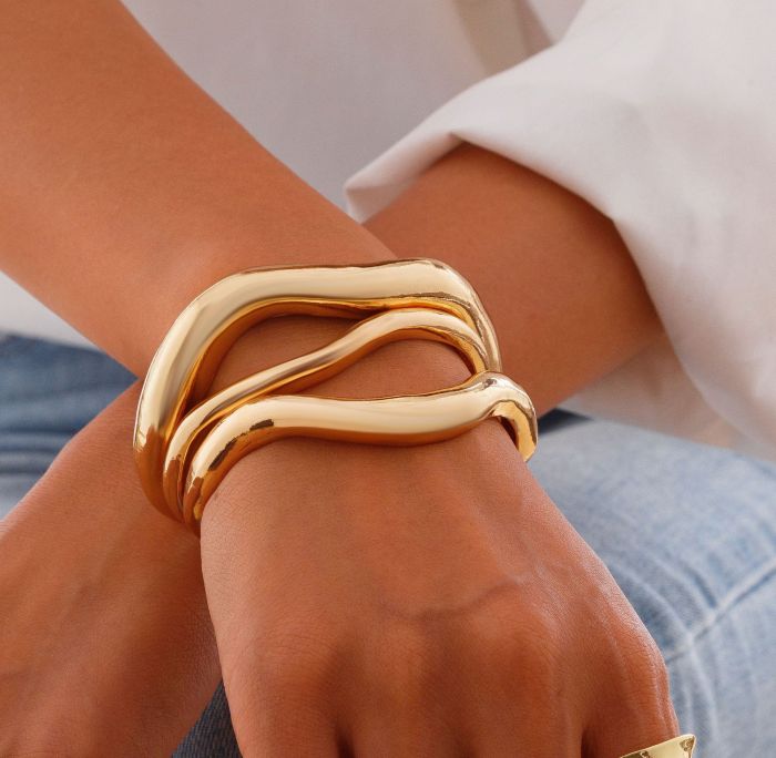 European and American Cross-Border Jewelry 6-Piece Hollow Pleated Ring Set 3-Piece Irregular Curved Alloy Bracelet
