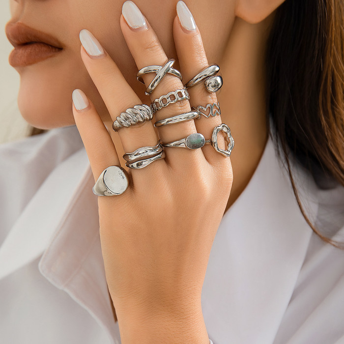 European and American Cross-Border Jewelry Niche Trendy Design Geometric Curved Ring Knuckle Ring Exaggerated Open Set Ring