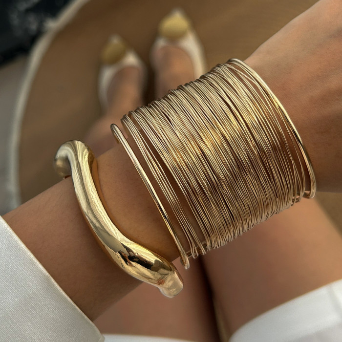 Jewelry INS Style Irregular Metallic Bracelet Personality Open Convex Bracelet Set