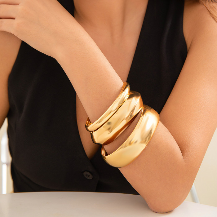 European and American Cross-Border Jewelry Arc Fashion Bracelet Closed Plain Circle Bracelet Chain Wide Multi-Layer Simple Bracelet