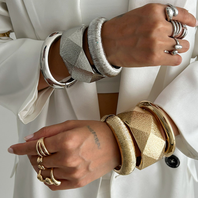 European and American Cross-Border Jewelry INS Style Irregular Alloy Bracelet Design Texture Bracelet Set Wide Version