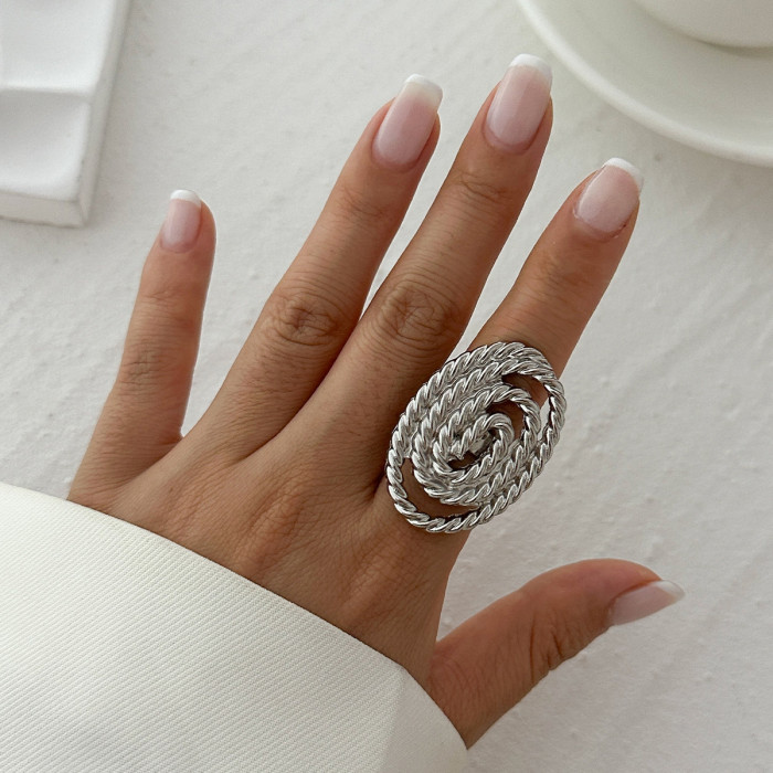 European and American Cross-Border Jewelry Geometric Wave Imitation Pearl Ring Irregular Oval Alloy Wrapped Ring