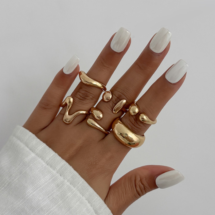 European and American Cross-Border Jewelry Design Glossy Water Drop Hug Open Ring Personality Irregular Geometric Joint Ring