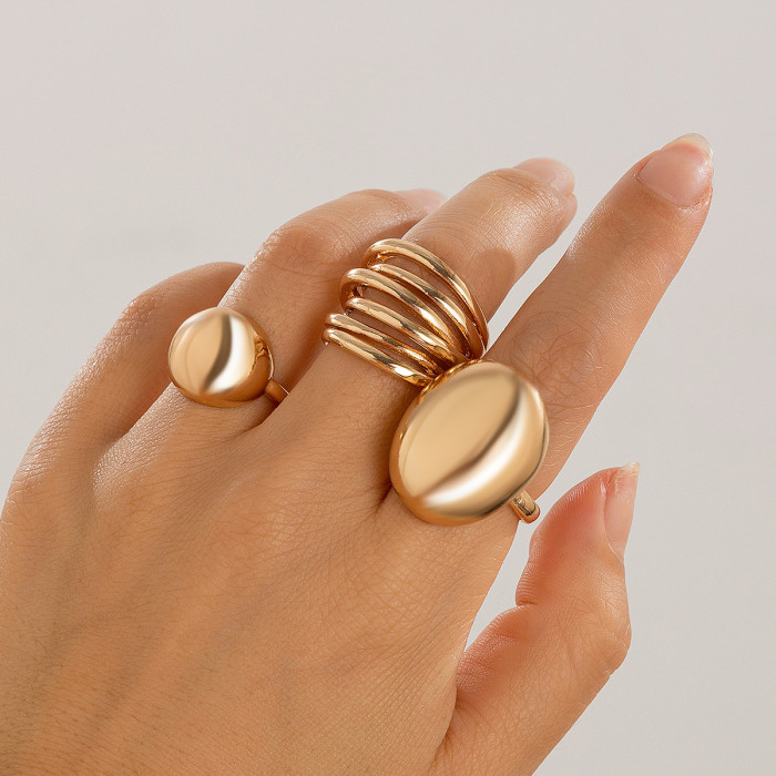 European and American Geometric Metal Style Lava Line Ring Set Irregular Smooth Open Texture Vintage Rings