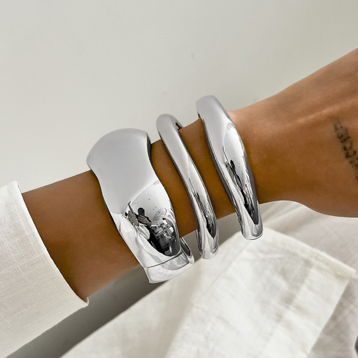 Jewelry Exaggerated Irregular Curve Smooth Spring Bracelet Light Luxury Niche Geometric Set Hand Jewelry