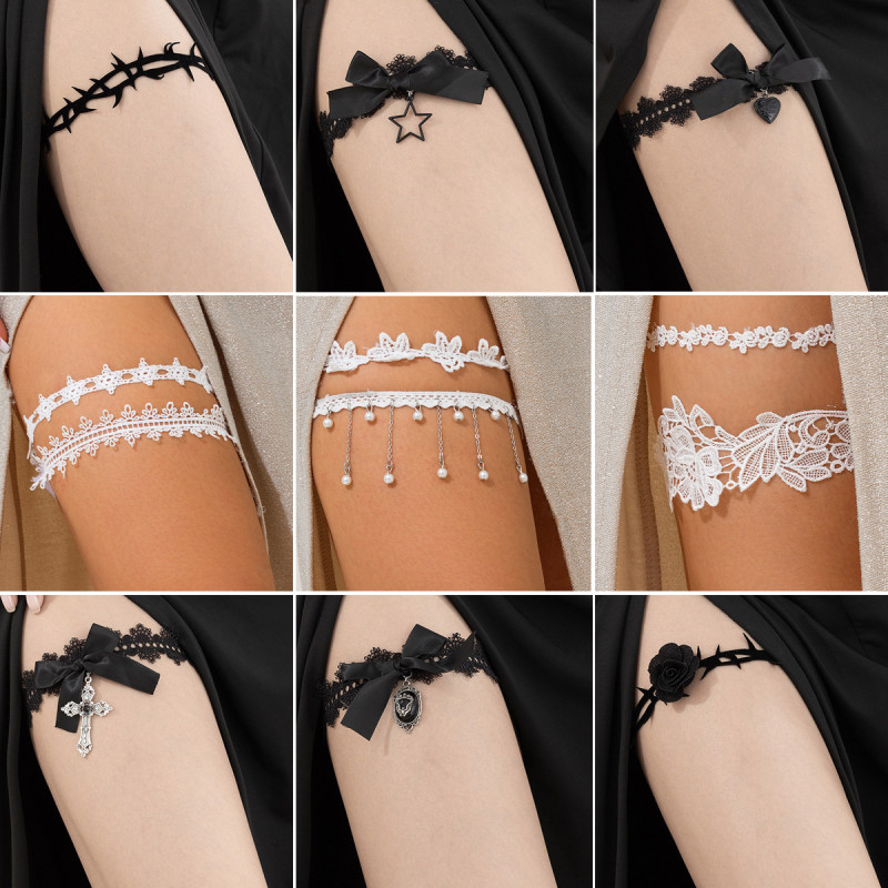 European and American Cross-Border Accessories Sexy Hot Girl Elastic Lace Leg Rings Fashion Alloy Ribbon Tassel Leg Chains for Women