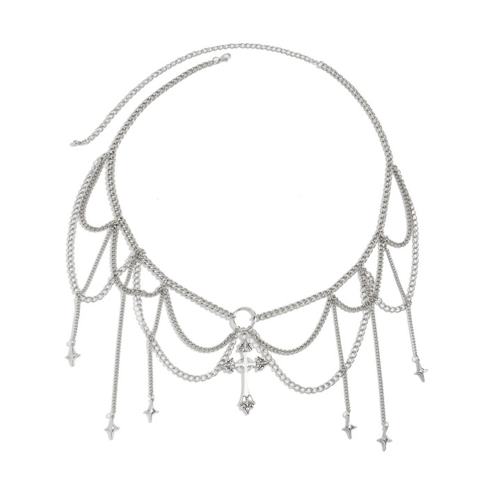 European and American Cross-Border Jewelry Dark Gothic Cross Tassel Body Chain Sweet Cool Hip-Hop Metal Chain Waist Accessory